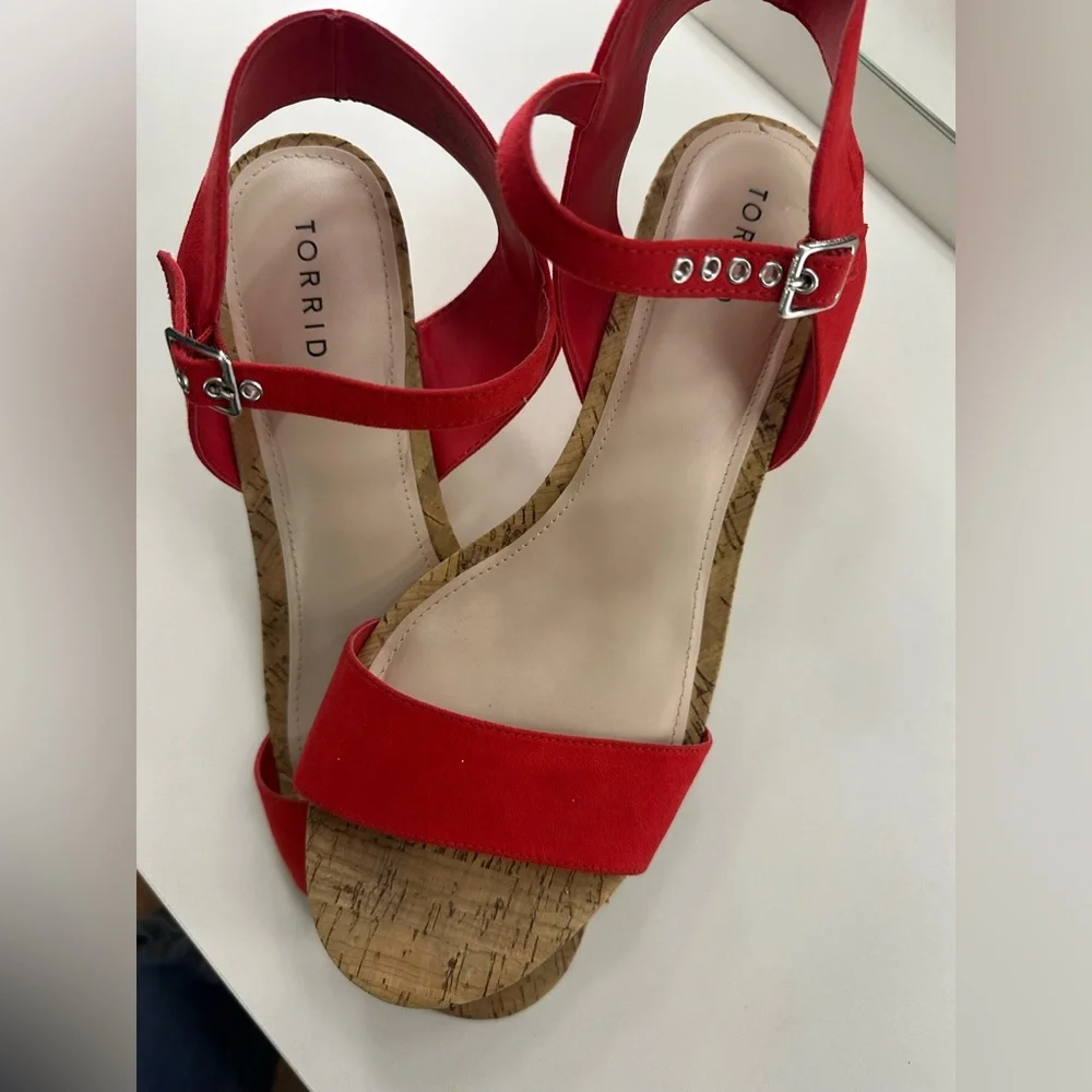 Torrid Red Wedge Shoes with Cork-Style Heel